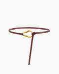 Women's Slim Knotted Burgundy Leather Belt with Gold Loop