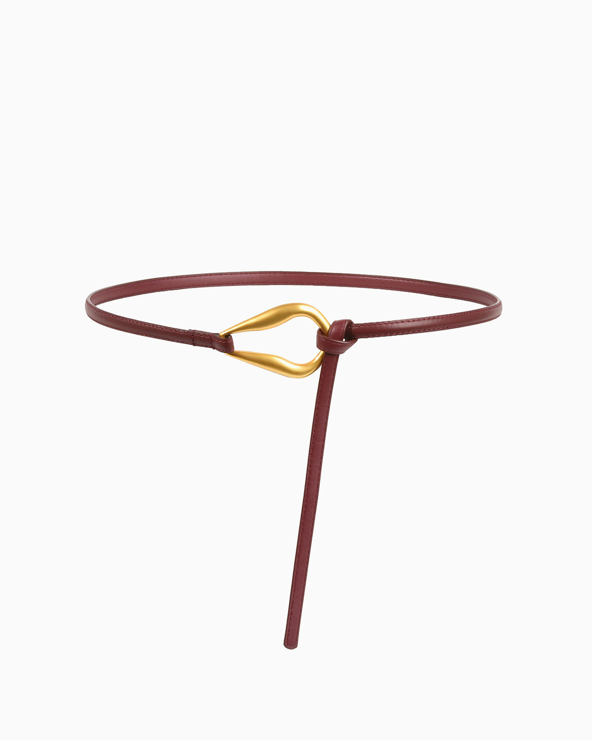 Women's Slim Knotted Burgundy Leather Belt with Gold Loop