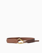 Women's Caramel-colored Leather Belt with a sculptural gold-toned hook clasp | BUCKLE Collective