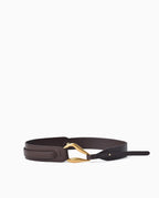 Coffee-colored Leather Belt with a sculptural gold-toned hook clasp | BUCKLE Collective