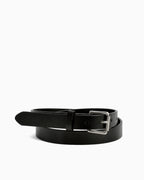 Women's Black Essential Full-Grain Cowhide Leather Belt with Silver-toned Rectangular Buckle | BUCKLE Collective