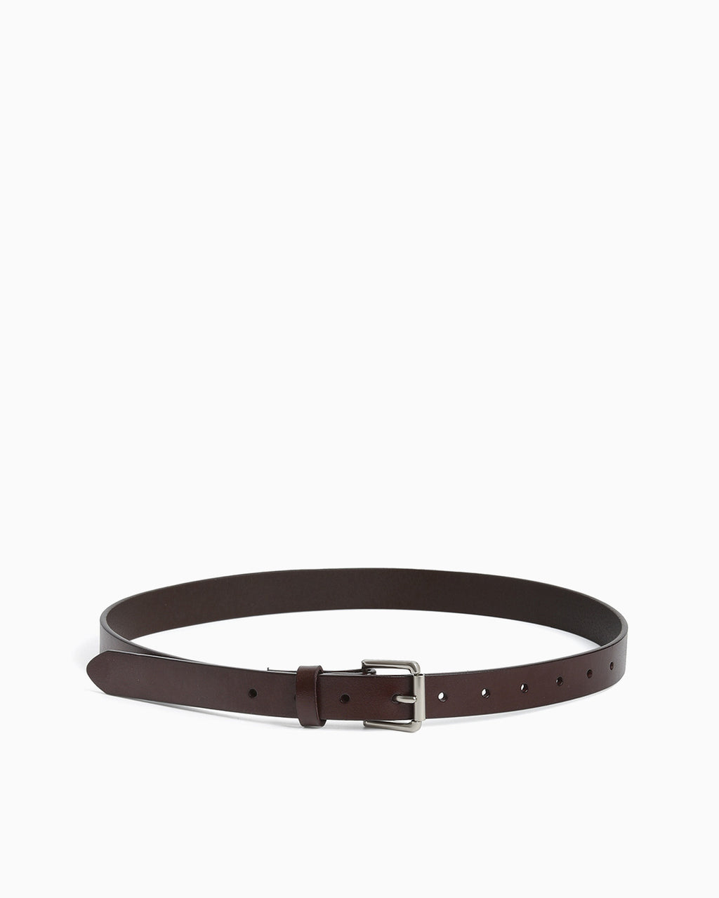 Women's Coffee-Brown Essential Full-Grain Cowhide Leather Belt with Silver-toned Rectangular Buckle | BUCKLE Collective