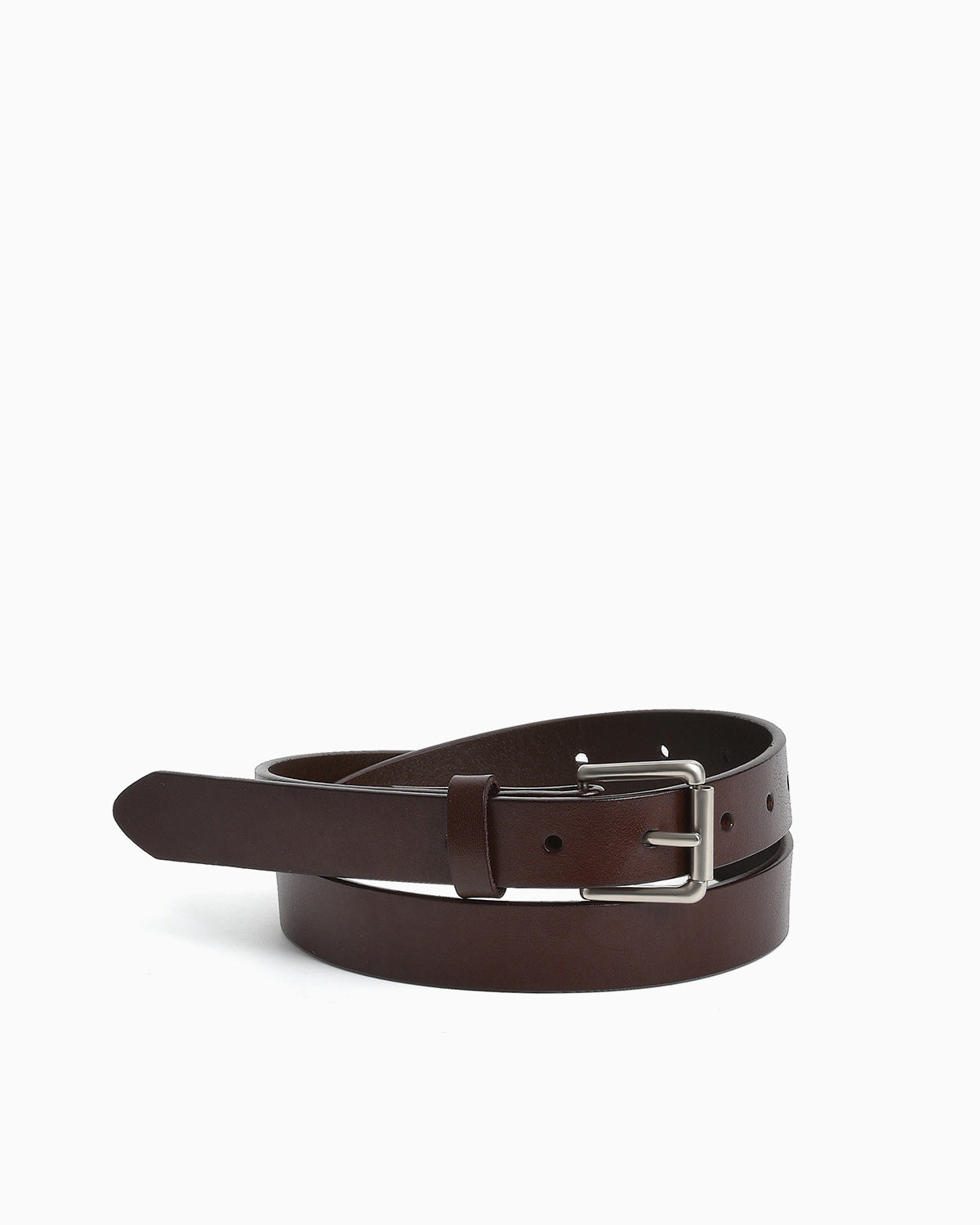 Women's Coffee-Brown Essential Full-Grain Cowhide Leather Belt with Silver-toned Rectangular Buckle by BUCKLE Collective