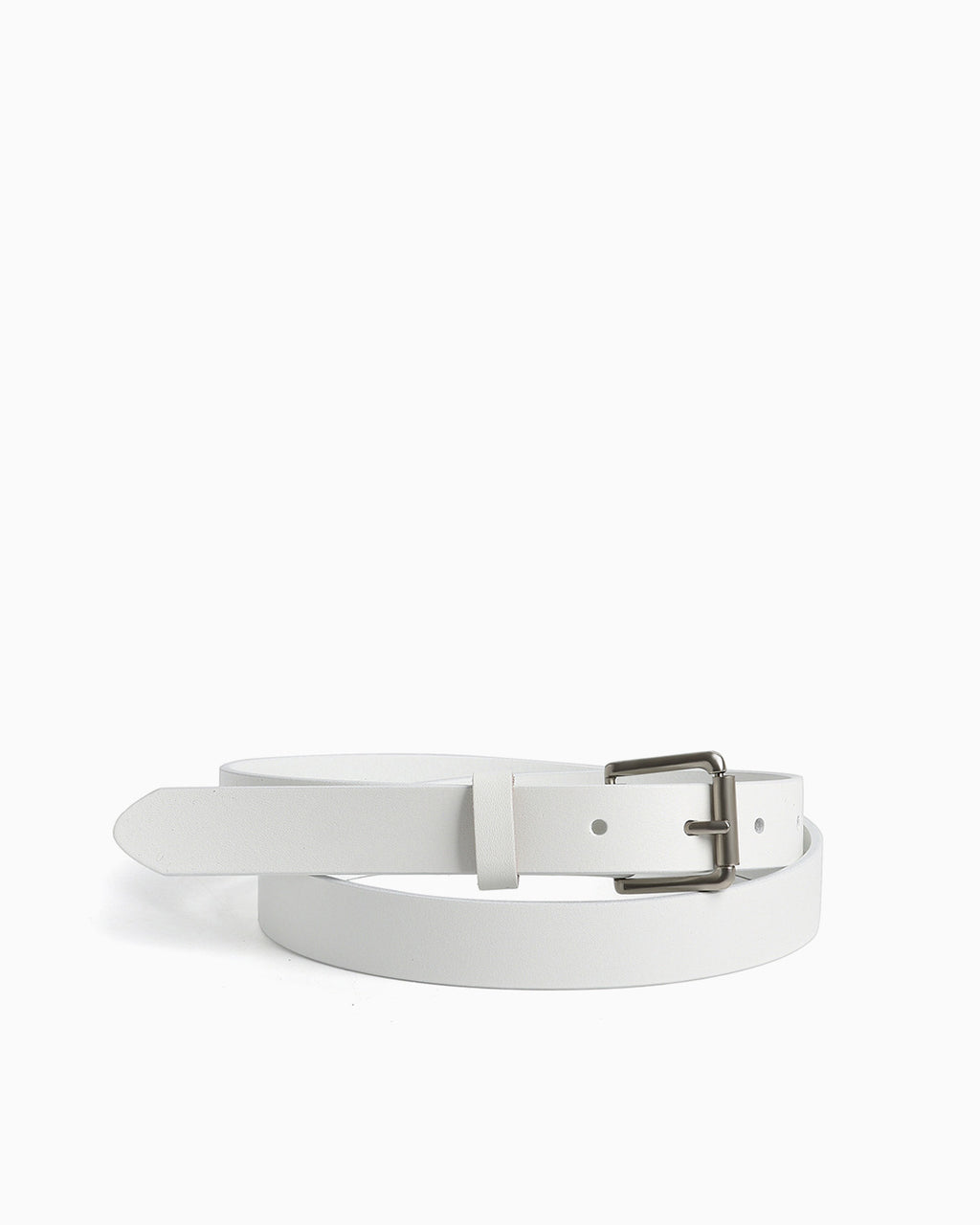 Women's White Essential Full-Grain Cowhide Leather Belt with Silver-toned Rectangular Buckle | BUCKLE Collective