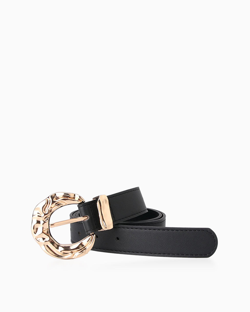 Black Statement Belt with Sculpted Gold Buckle