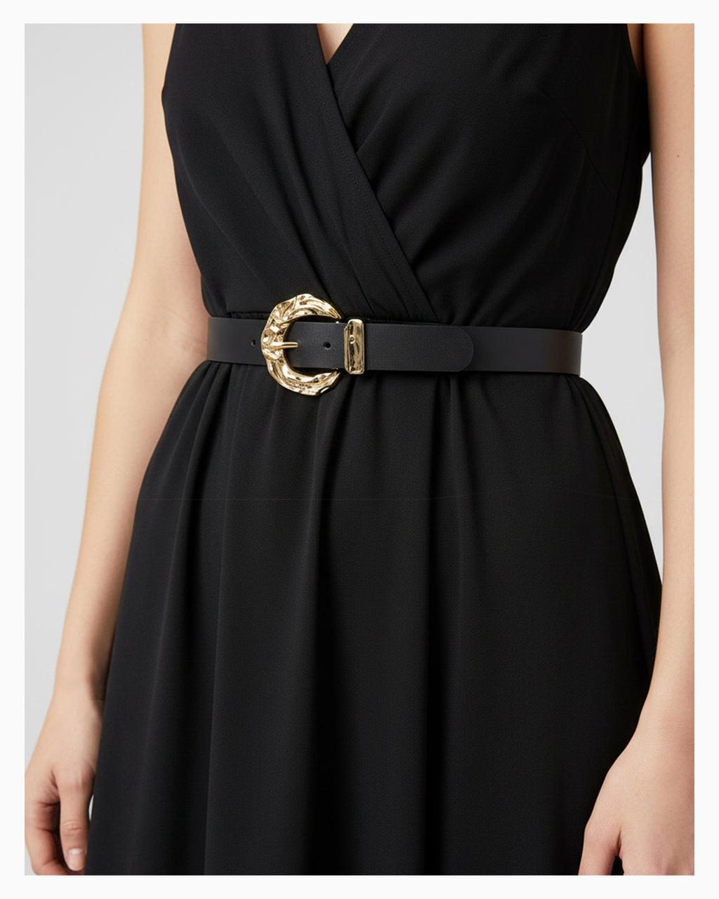 Black Statement Belt with Sculpted Gold Buckle