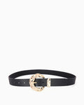 Black Statement Belt with Sculpted Gold Buckle