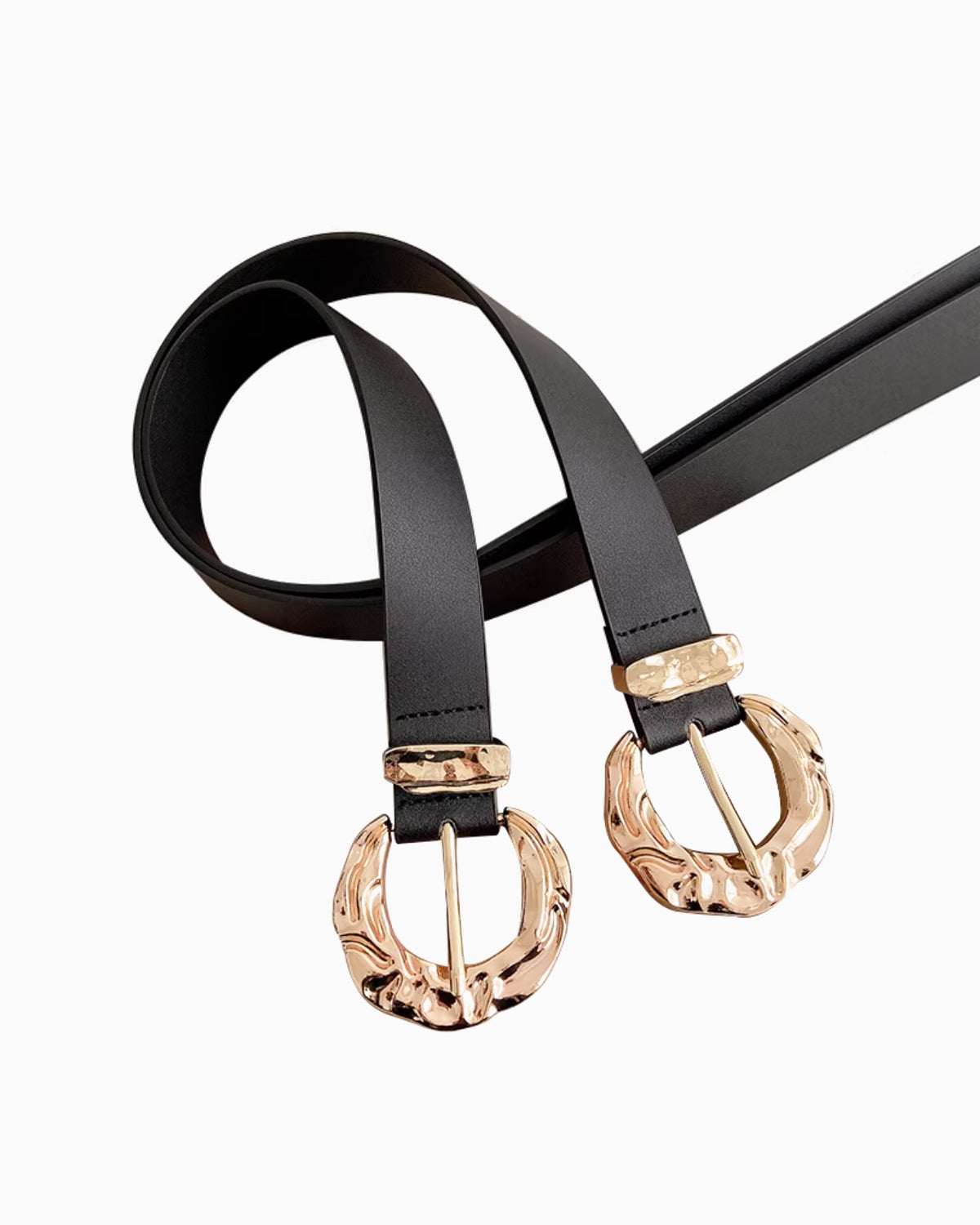 Black Statement Belt with Sculpted Gold Buckle