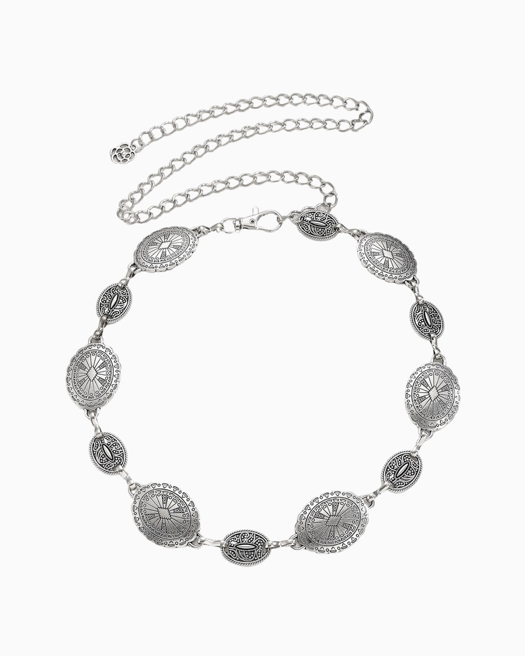 Women's Bohemian Silver Antique Medallion Chain Belt