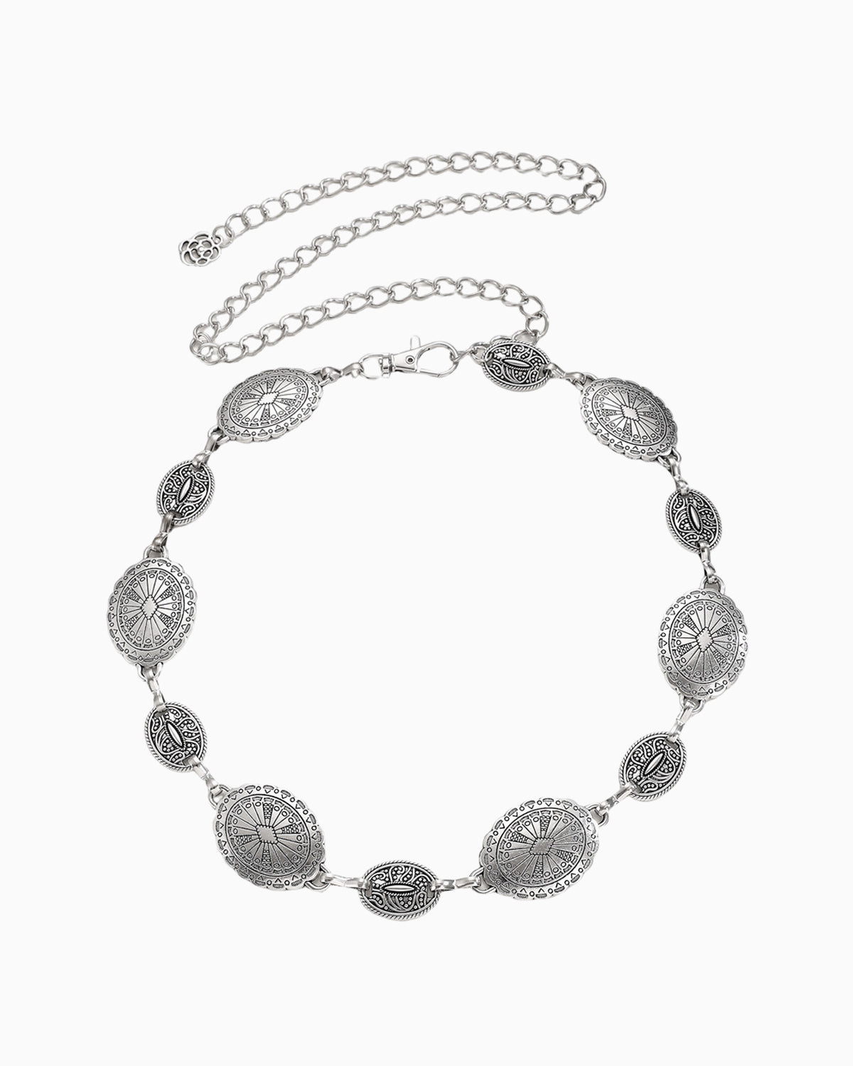 Women's Bohemian Silver Antique Medallion Chain Belt