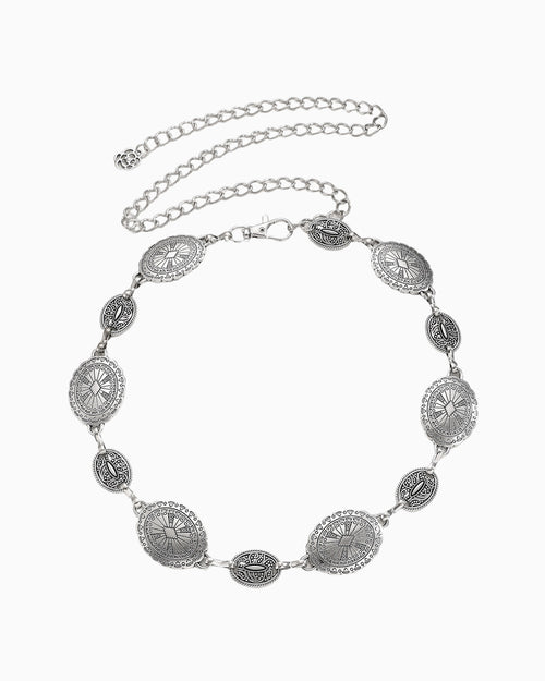 Women's Bohemian Silver Antique Medallion Chain Belt