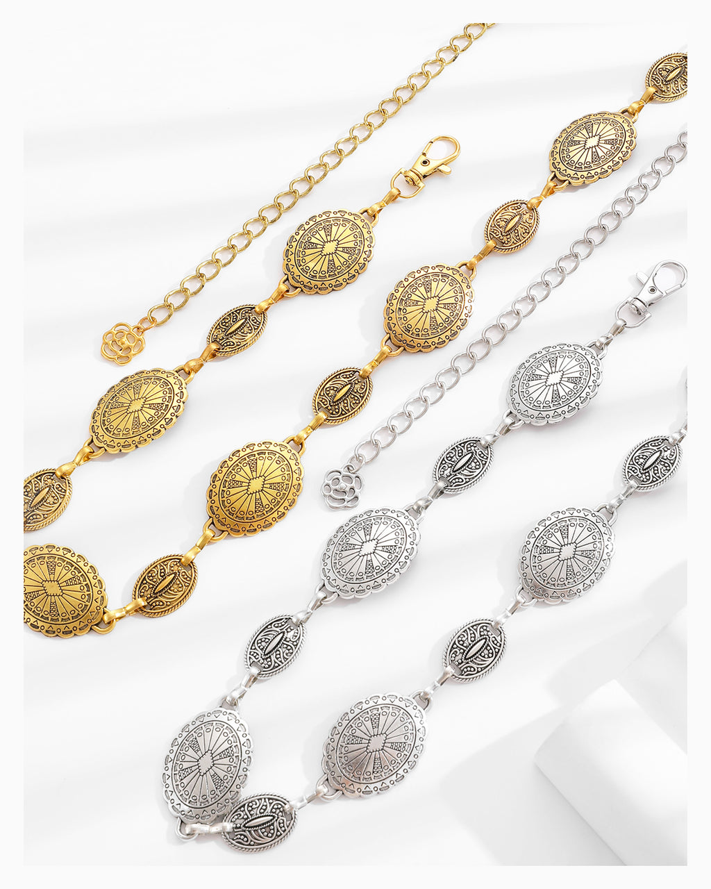 Women's Bohemian Silver Antique Medallion Chain Belt