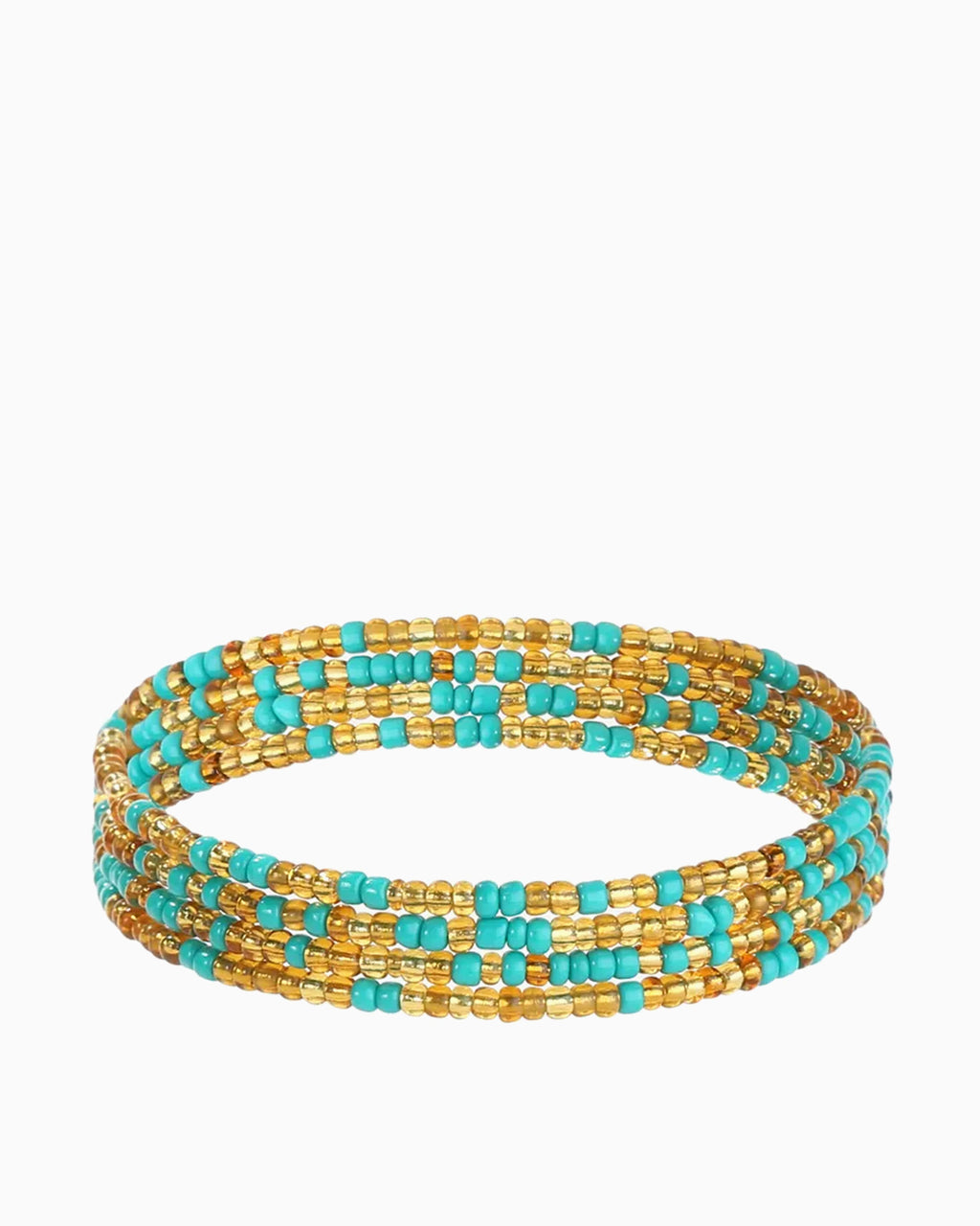 Women's Bohemian Summer Style Beaded Wrap Belt, Gold with Turquoise