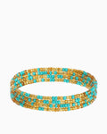 Women's Bohemian Summer Style Beaded Wrap Belt, Gold with Turquoise
