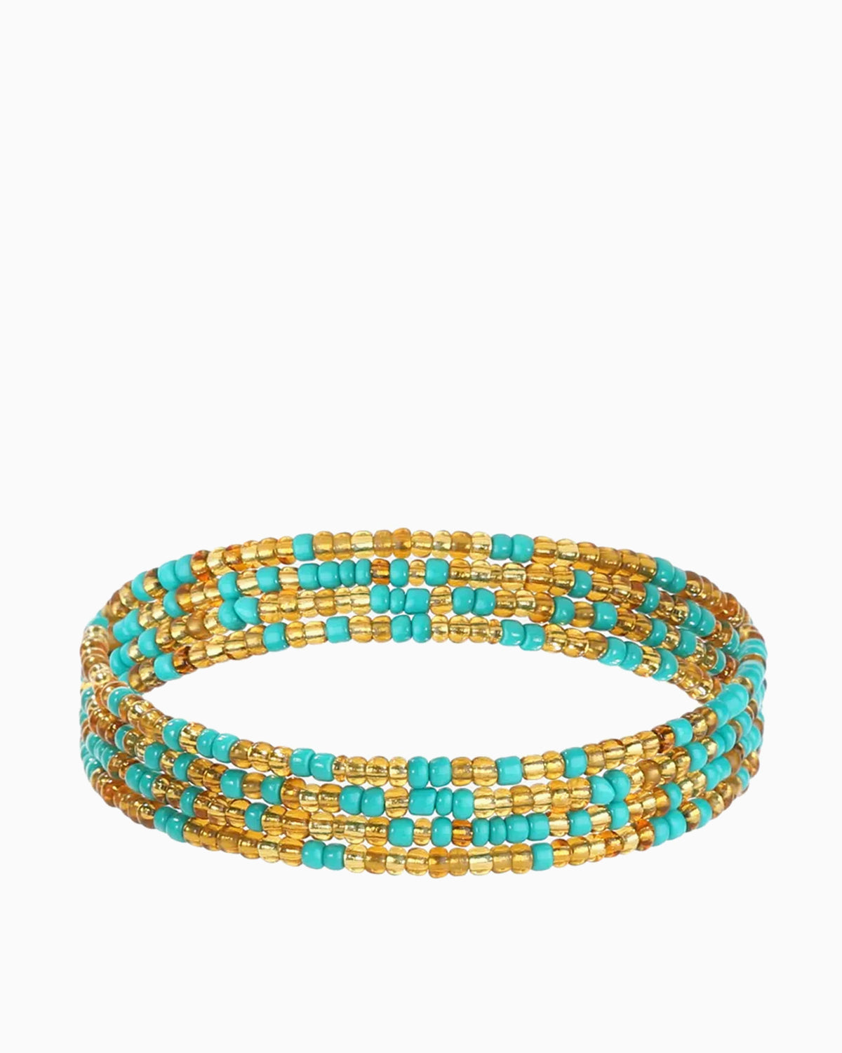 Women's Bohemian Summer Style Beaded Wrap Belt, Gold with Turquoise