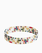 Women's Bohemian Summer Style Beaded Wrap Belt, White with multicolor accents