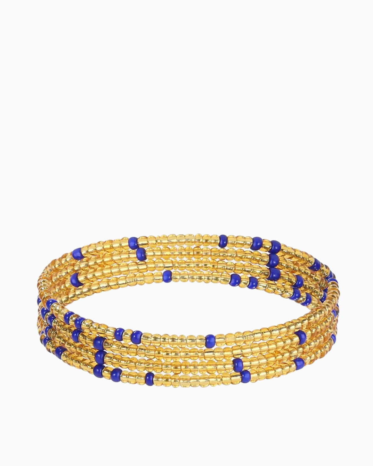 Women's Bohemian Summer Style Beaded Wrap Belt, Gold with Indigo accents
