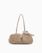 Women's Minimalist Suede Boston Handbag with Gold Details, Apricot Color