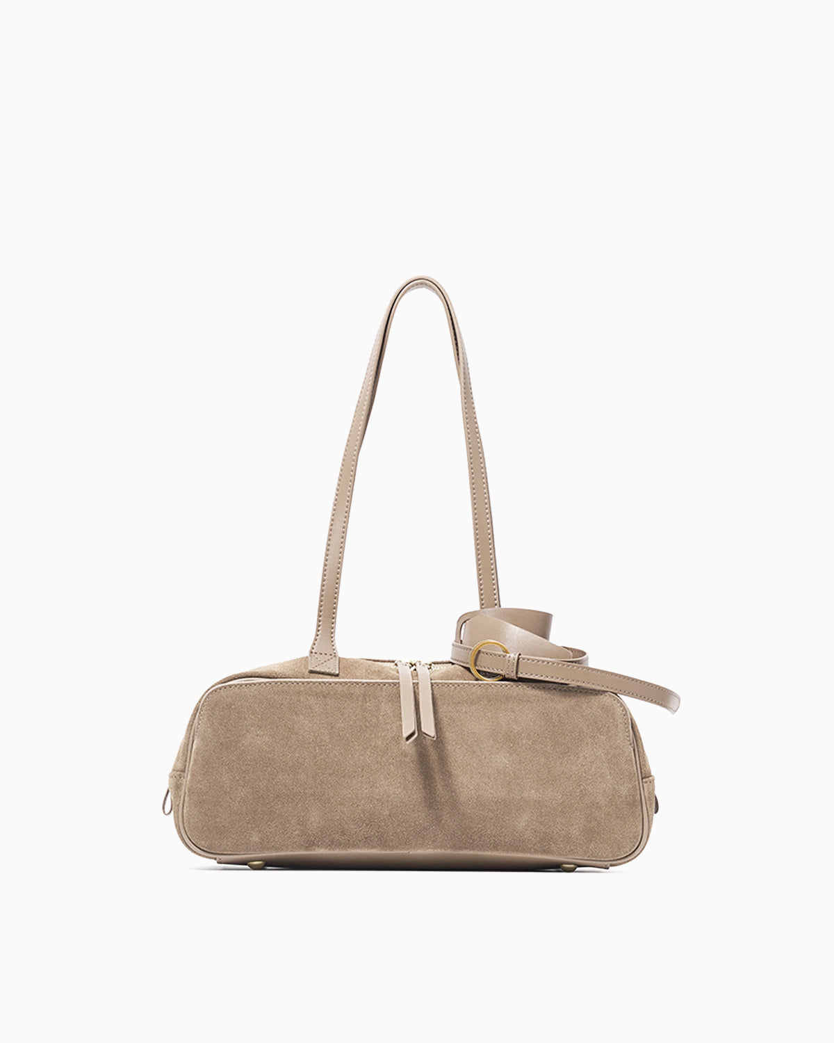 Women's Minimalist Suede Boston Handbag with Gold Details, Apricot Color