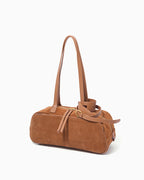 Women's Minimalist Suede Boston Handbag with Gold Details, Yellow Brown Color