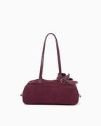 Women's Minimalist Suede Boston Handbag with Gold Details, Burgundy Color