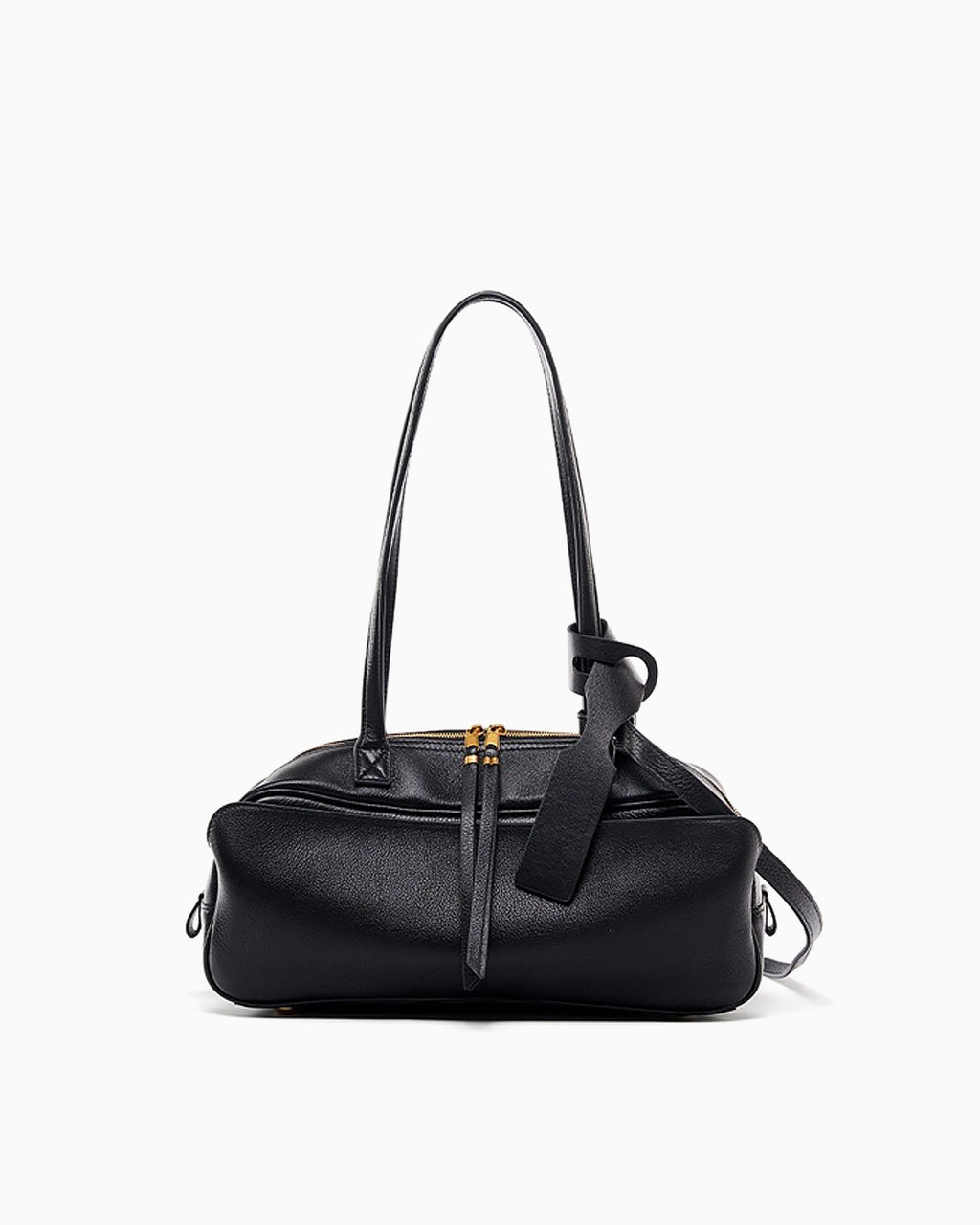 Black Genuine Leather Baguette Shoulder Bag