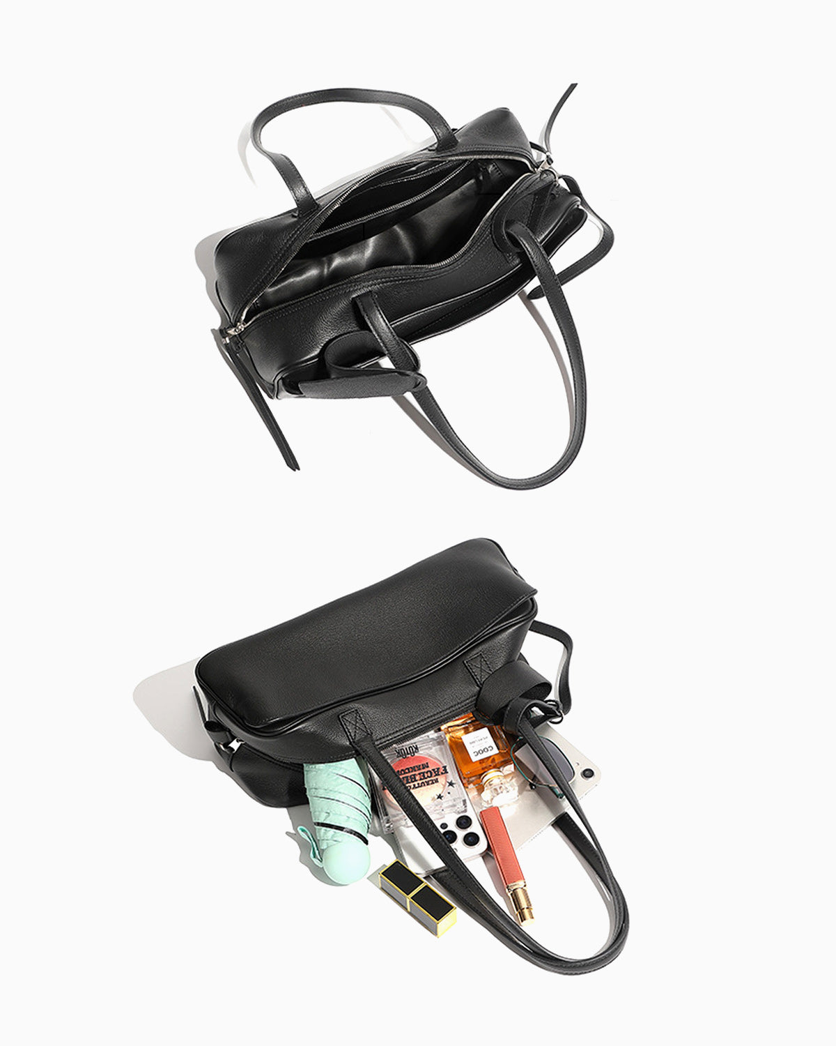 Compartment Details of Genuine Leather Baguette Shoulder Bag