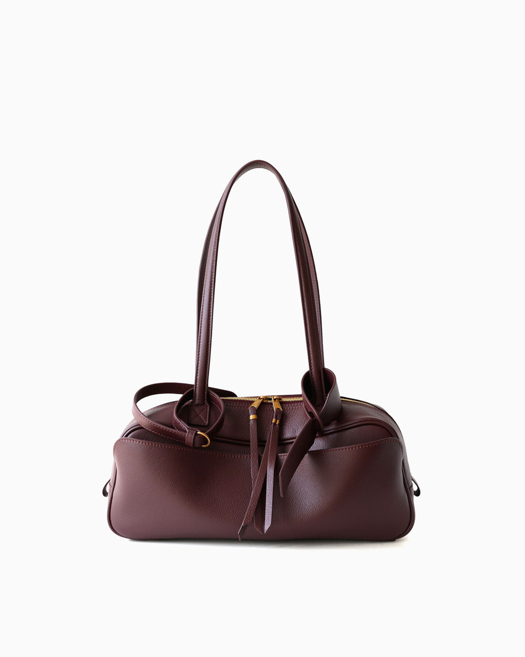 Burgundy Genuine Leather Baguette Shoulder Bag