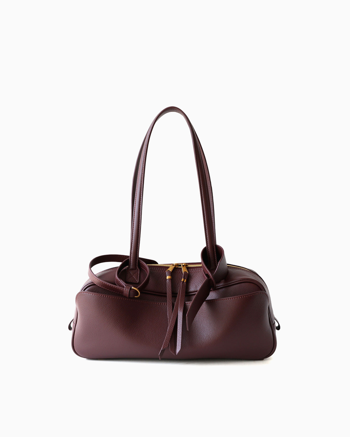 Burgundy Genuine Leather Baguette Shoulder Bag
