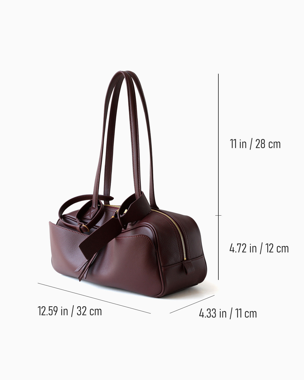 Dimesions of Genuine Leather Baguette Shoulder Bag