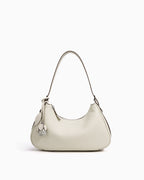 Genuine Leather Crescent Baguette Shoulder Bag in Off-White Color