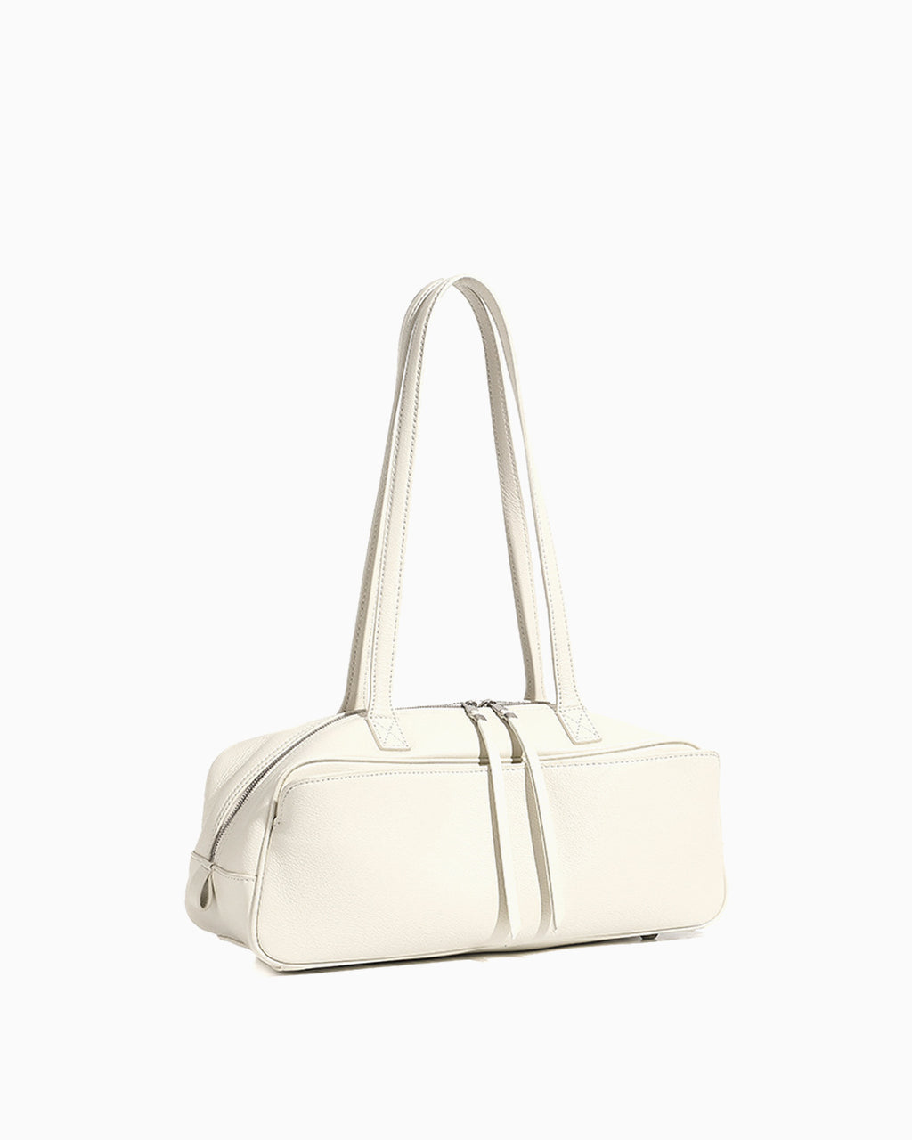 Side view of Sleek & Spacious Elegant Genuine Leather Shoulder Boston Baguette Bag in White Color