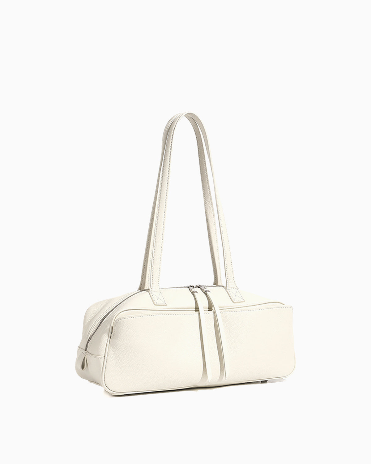 Side view of Sleek & Spacious Elegant Genuine Leather Shoulder Boston Baguette Bag in White Color