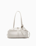 Spacious Off-White Genuine Leather Baguette Shoulder Bag