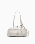 Spacious Off-White Genuine Leather Baguette Shoulder Bag