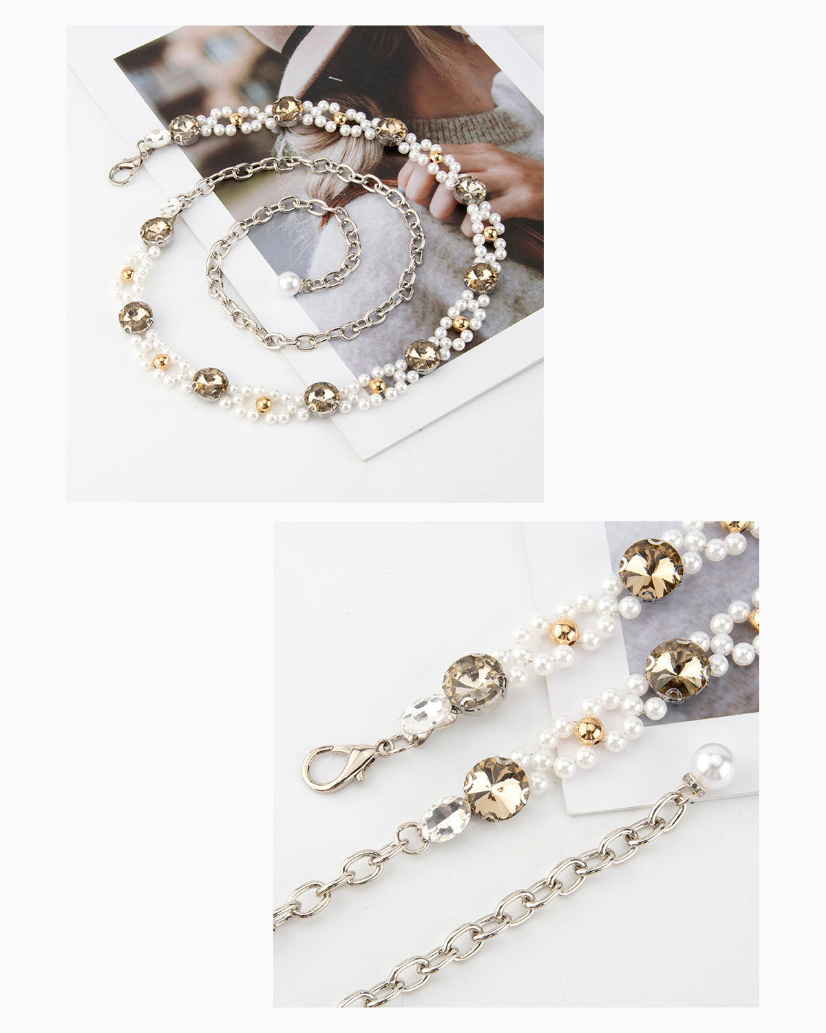 Women's Pearl and Crystal Waist Chain