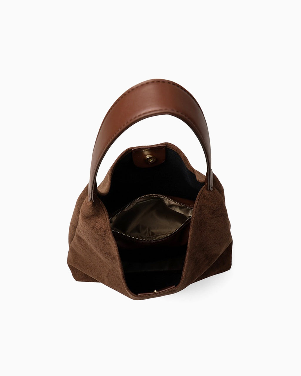 Compartment details of Brown Suede Tote Bag with Vegan Faux leather single shoulder strap