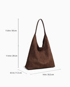 Dimensions of Brown Suede Tote Bag with Vegan Faux Leather Single Shoulder Strap