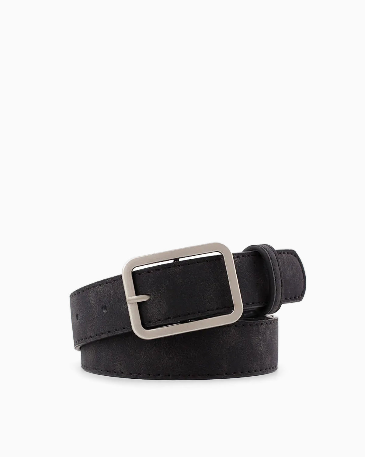Women's Casual Belt with Silver Rectangular Buckle, Black