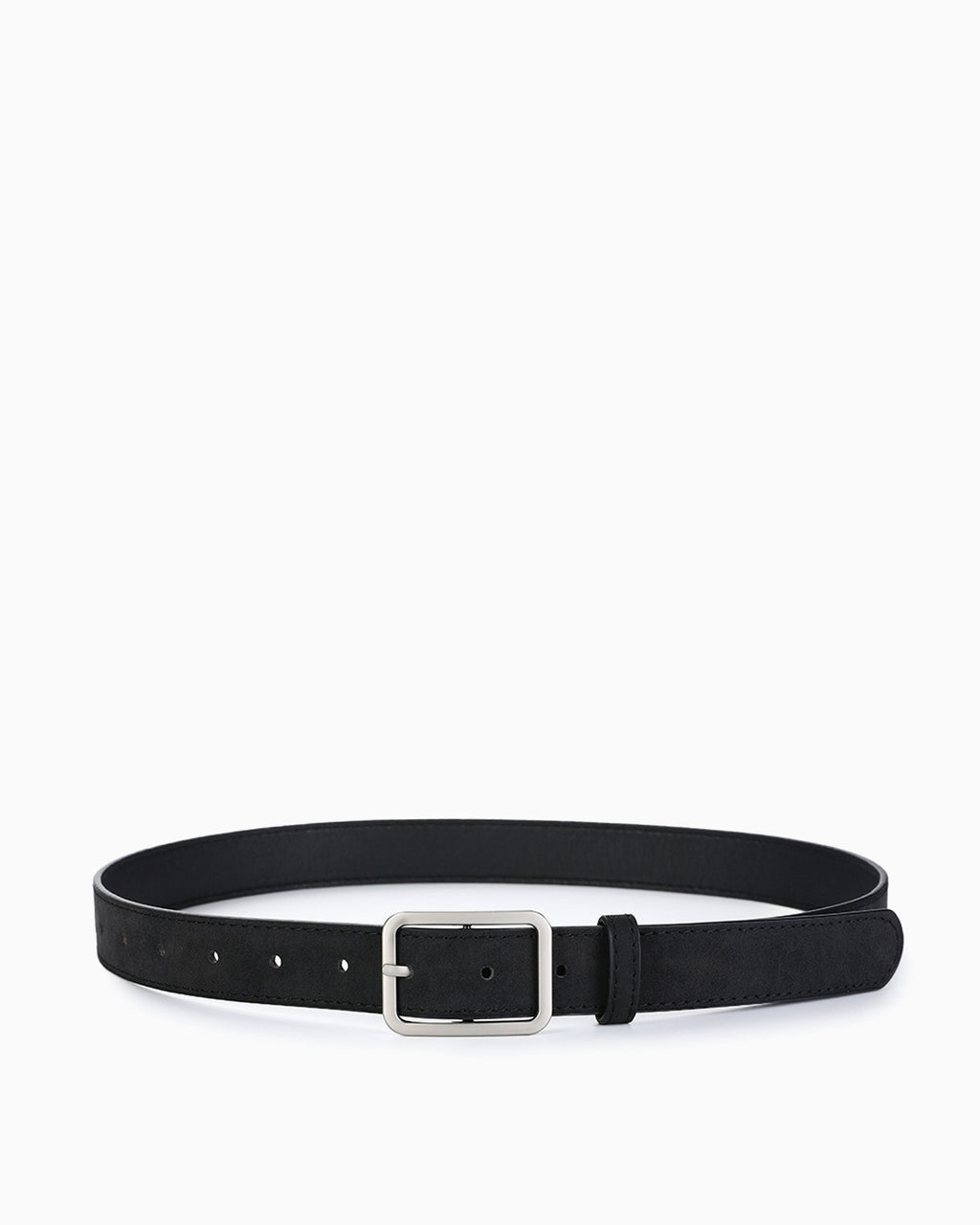 Women's Casual Belt with Silver Rectangular Buckle, Black