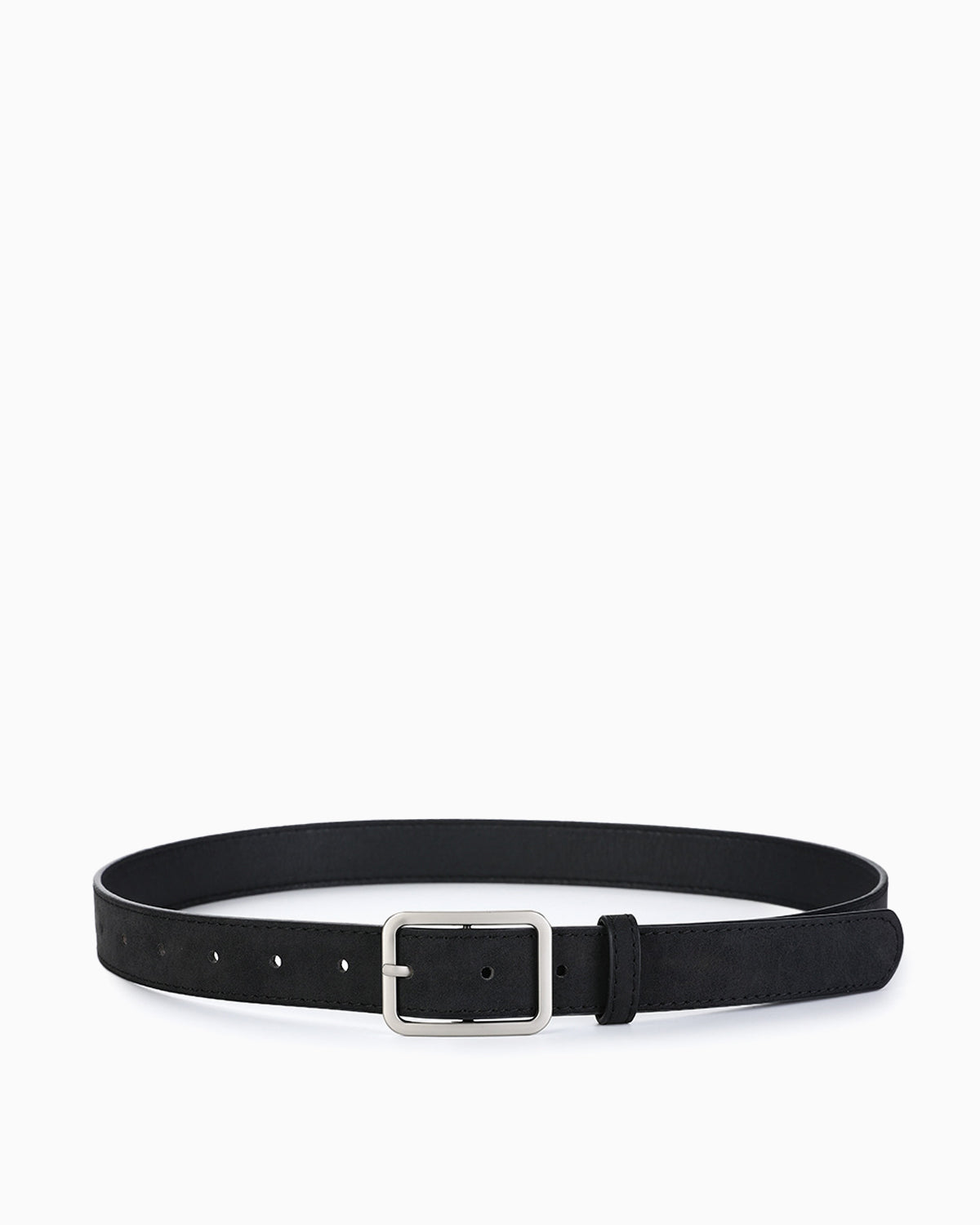 Women's Casual Belt with Silver Rectangular Buckle, Black