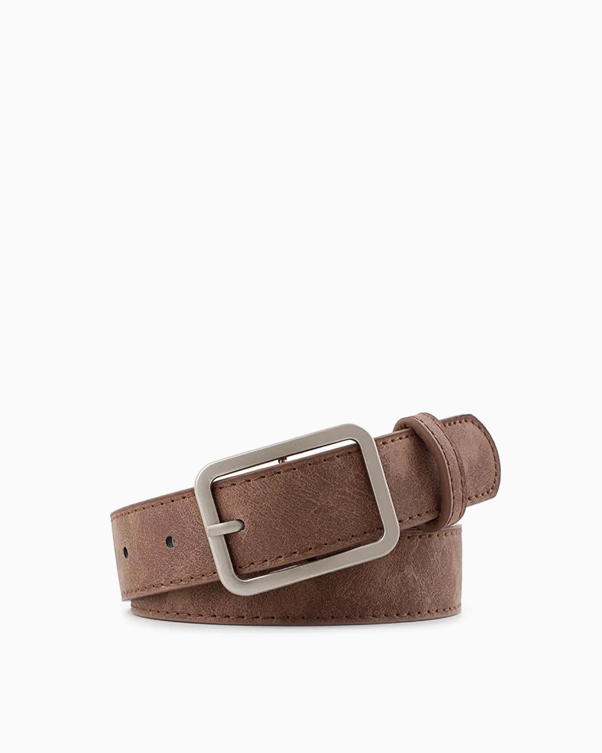 Women's Casual Belt with Silver Rectangular Buckle, Brown