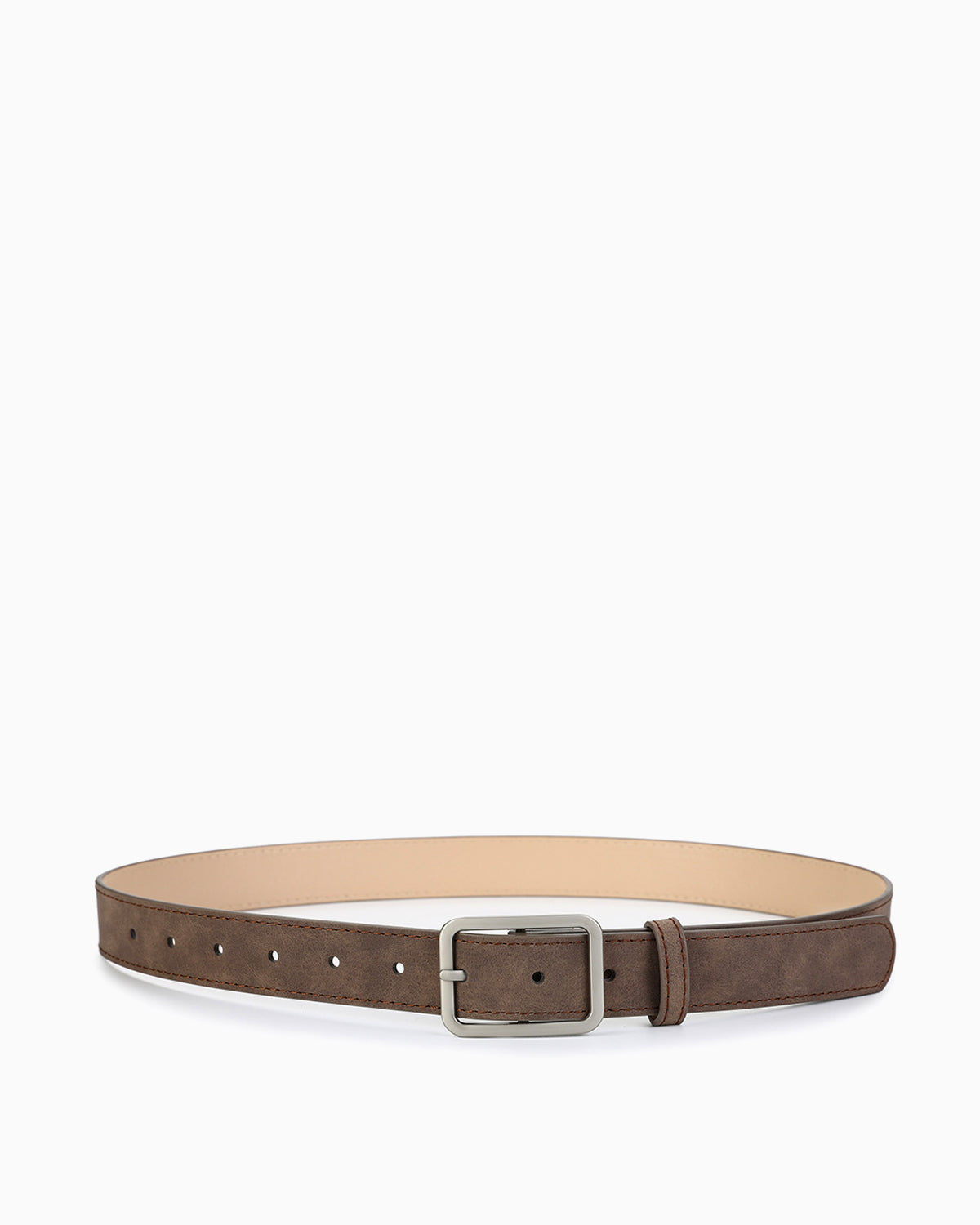 Women's Casual Belt with Silver Rectangular Buckle, Brown