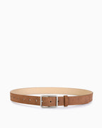 Women's Casual Belt with Silver Rectangular Buckle, Camel