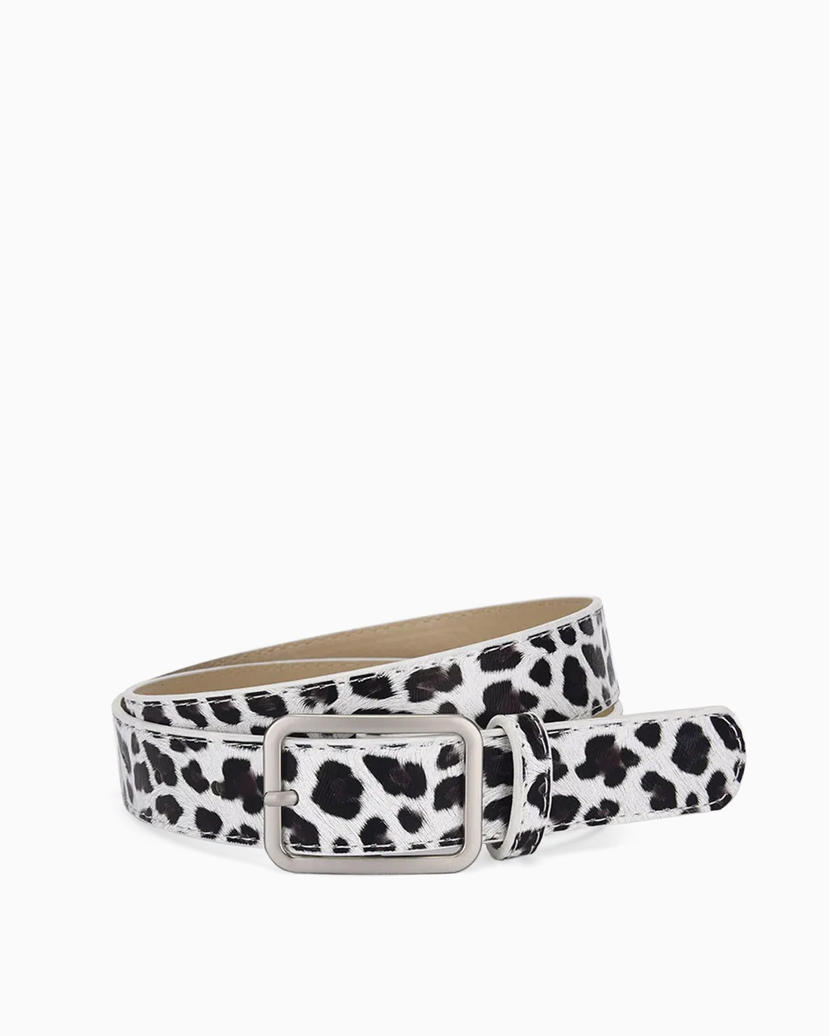 Women's Casual Belt with Silver Rectangular Buckle, Cow White
