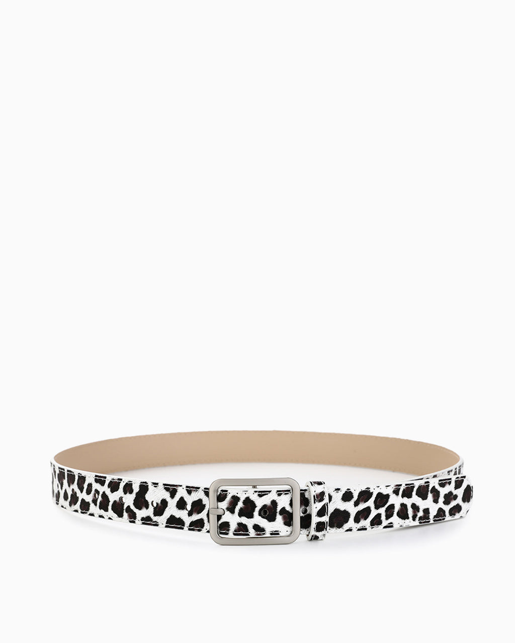Women's Casual Belt with Silver Rectangular Buckle, Cow White
