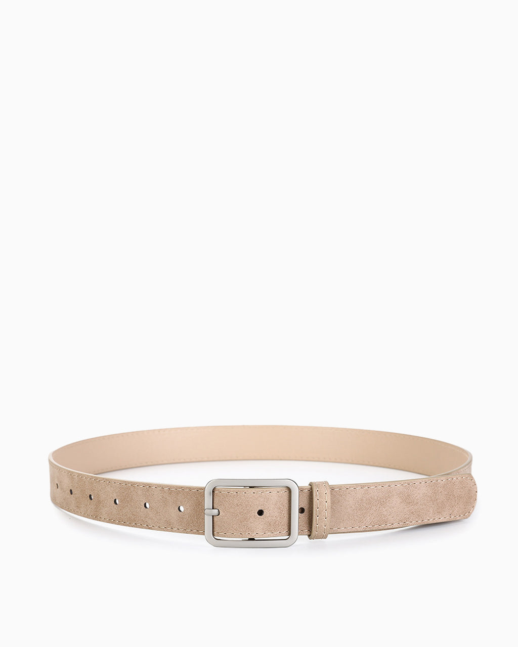Women's Casual Belt with Silver Rectangular Buckle, Beige Khaki