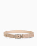 Women's Casual Belt with Silver Rectangular Buckle, Beige Khaki