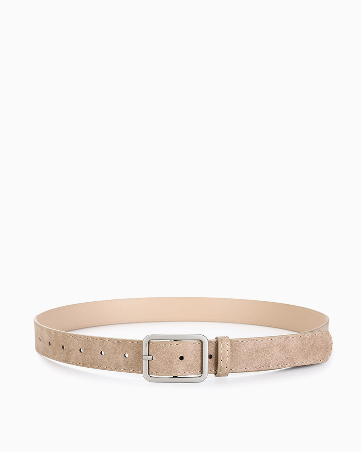 Women's Casual Belt with Silver Rectangular Buckle, Beige Khaki
