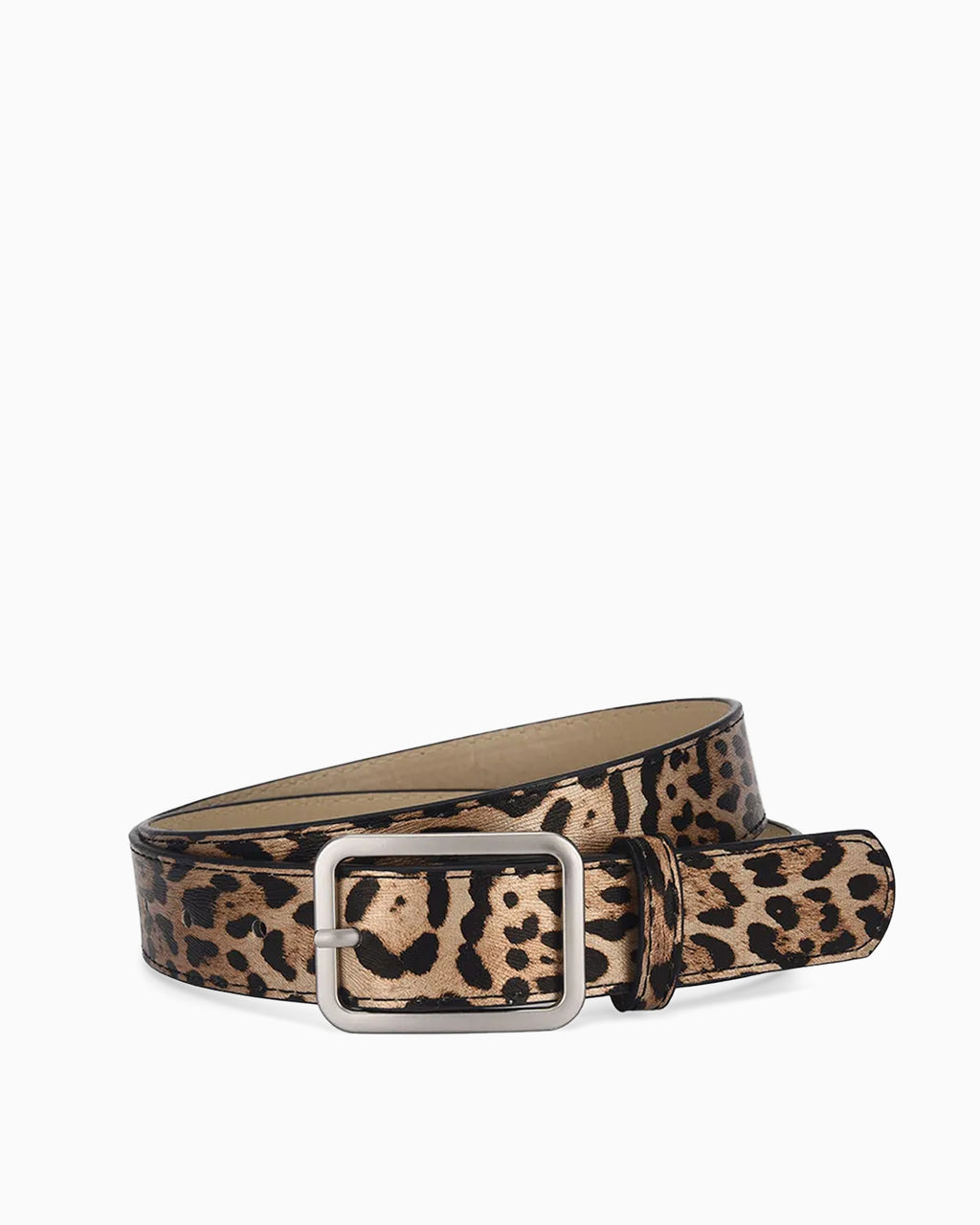 Women's Casual Belt with Silver Rectangular Buckle, Leopard